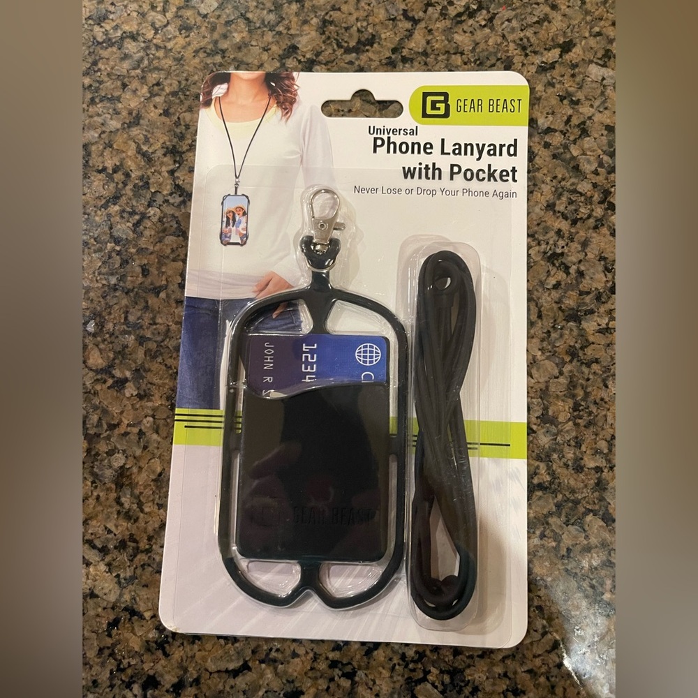 Gear Beast Black Universal Phone Lanyard with Pocket for cash & credit cards NWT